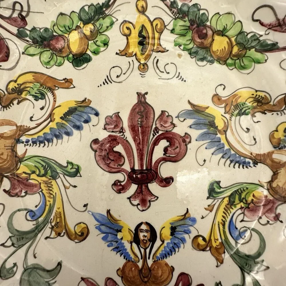 Vintage Fratelli Fanciullacci Italy Majolica Dragon Plates Set 2 Ready to Hang
